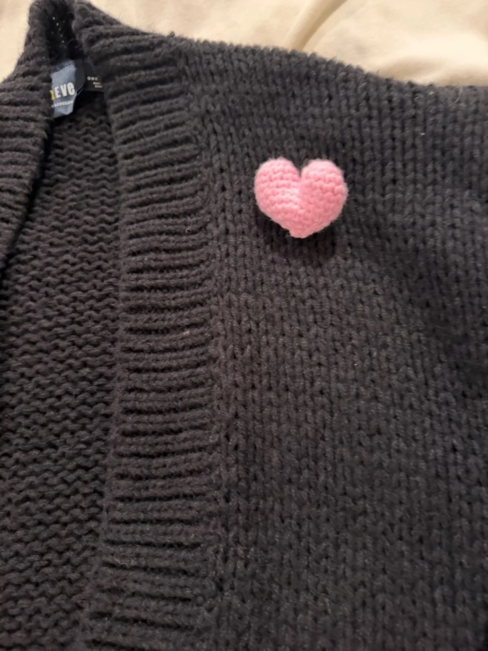 Anthropologie Maeve Susanah 3D Black Cardigan with Pink Heart Appliqués One Size
